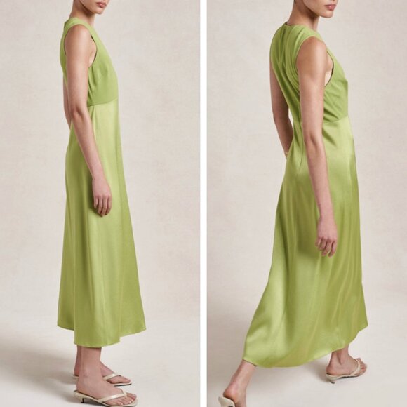 La Ligne NYC Alina Midi Dress Sz4/8 Peridot Green Elegant Cocktail Party Wedding - Picture 3 of 9